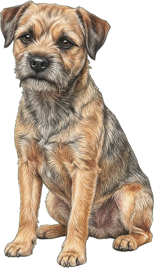 Ilustración a lápiz de colores del Border Terrier
