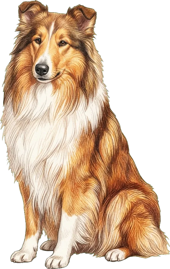 Ilustración a lápiz de colores del Collie