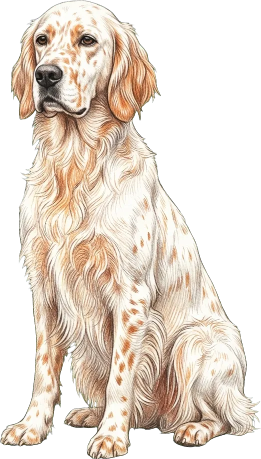 Ilustración a lápiz de colores del English Setter