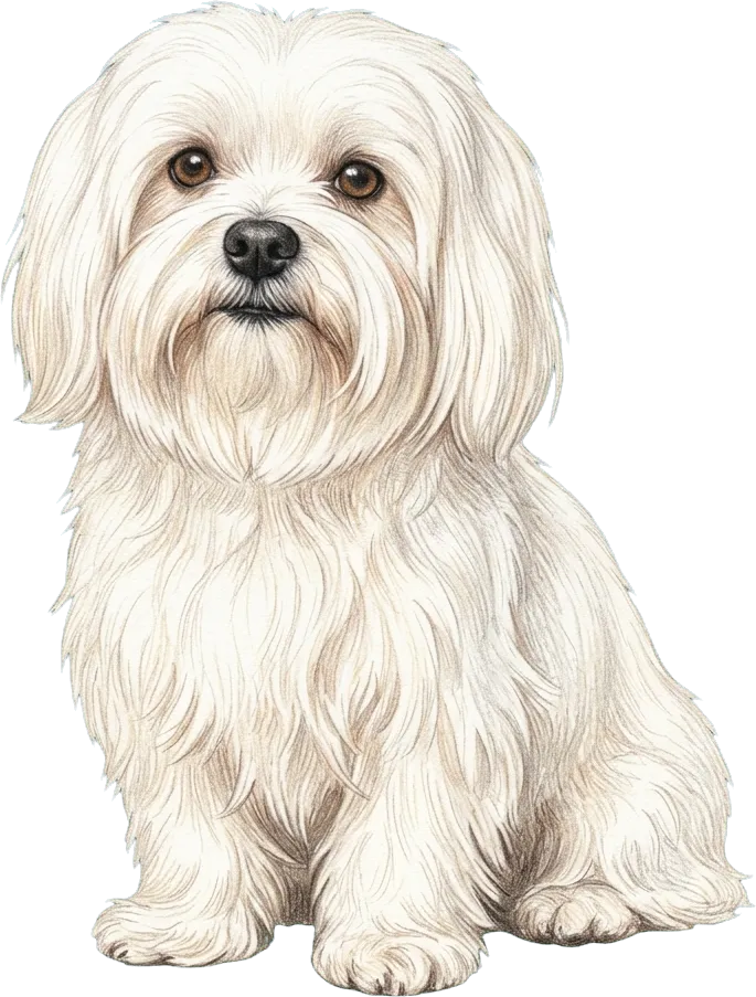 Ilustración a lápiz de colores del Maltese