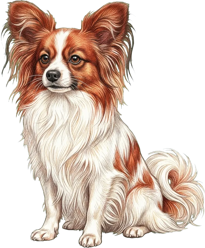 Ilustración a lápiz de colores del Papillon