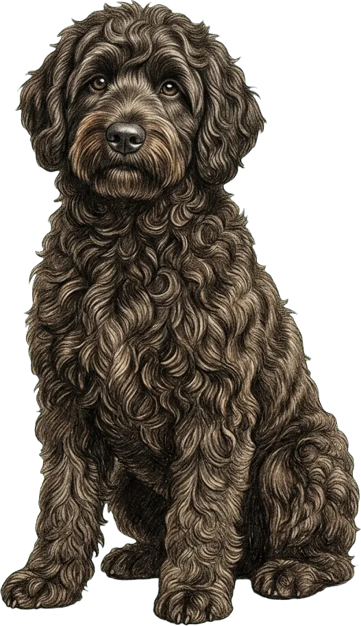 Ilustración a lápiz de colores del Portuguese Water Dog