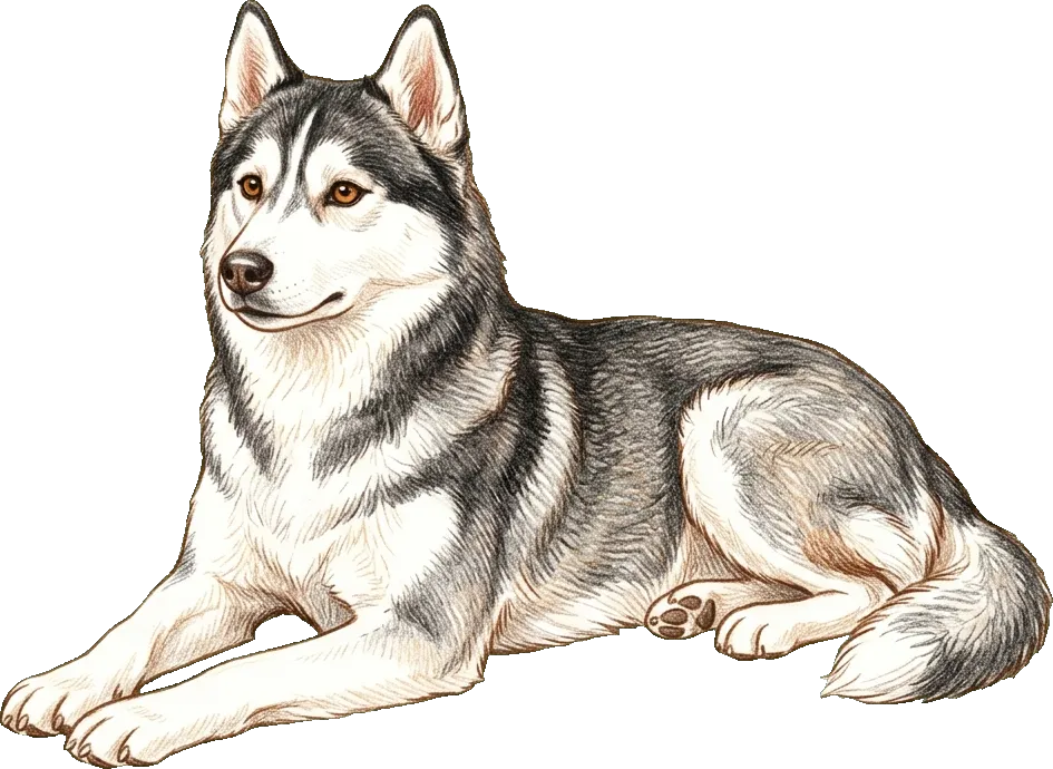 Coloured-pencil illustration of the Siberian Husky