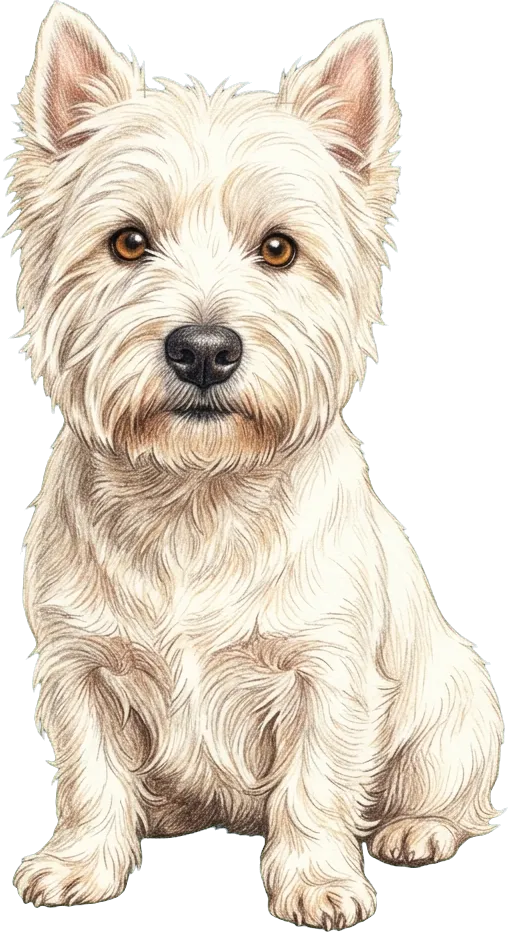 Ilustración a lápiz de colores del West Highland White Terrier